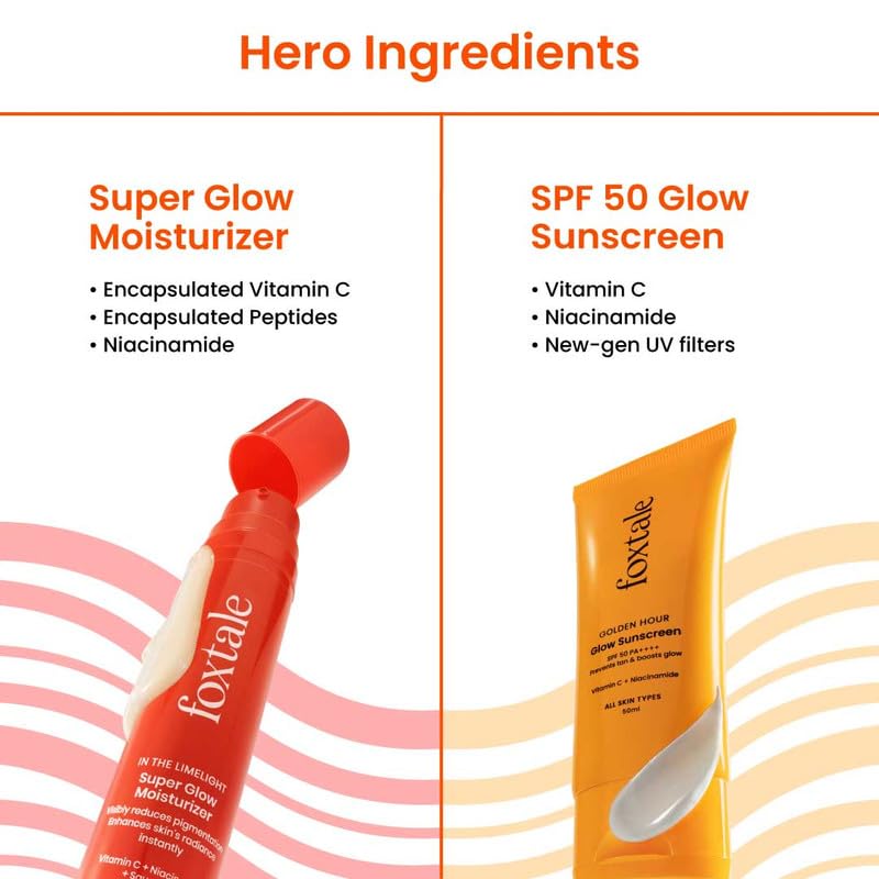 Image of Foxtale Eternal Glow Combo | Super Glow Face Wash + Vit C Glutathione Serum + Super Glow Moisturizer + SPF 50 Glow Sunscreen | Cleanses, brightens, hydrates & protects | All skin types | Unisex