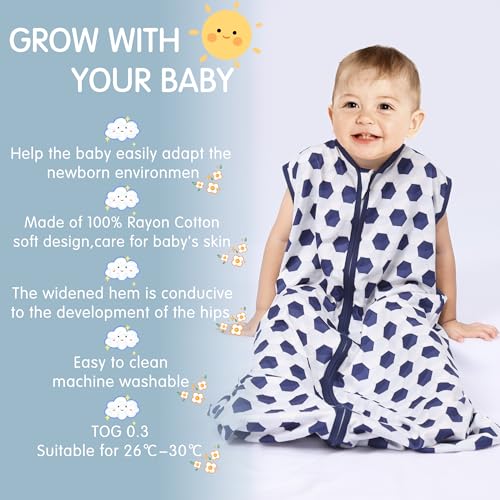Image of BSTOPPT 3 Pack Baby Sleep Sack 100% Rayon Cotton Baby Sleeping Bag 2-Way Zipper Toddler Wearable Blankets TOG 0.3. (Soccer&Triangles&Blue, 12-18 Months)