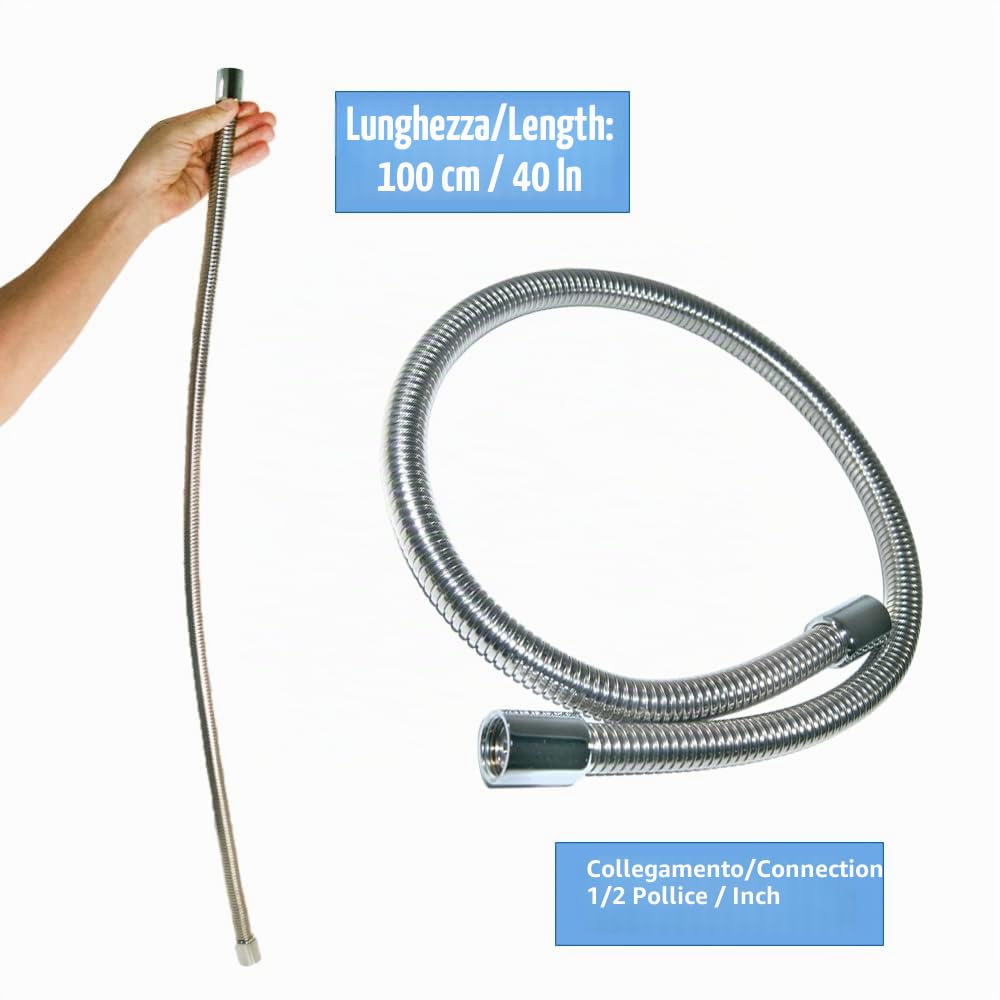 GOLDMAN SERVICE | Tubo flessibile flessibile in metallo rinforzato per lavello alberghiero. Ricambi per rubinetti spruzzatore cucina ristorante Filettatura 1/2", lunghezza 100 cm - 39 in
