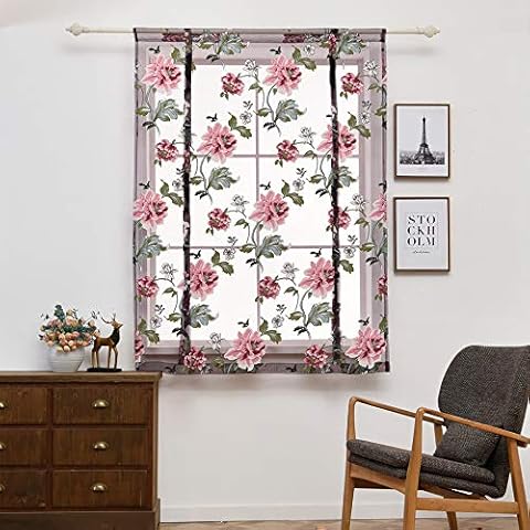 Wankd Raffrollos, Purle Pfingstrosenblume Transparent Römischer Vorhang, Kurzer Durchsichtiger Gardine, Haus/Wohnzimmer/Schlafzimmer/Küche/Badezimmer Dekoration Cover