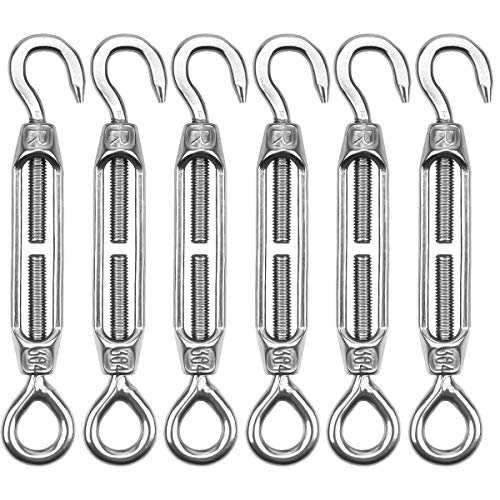 Pack Of 6 Turnbuckle Wire Tensioner M4 Stainless Steel Hook and Eye Tensioners Rope Cable Tension Set Adjustable Garden Wire Tensioner Kit Heavy Duty Turnbuckles Wire Rope Tensioner for Cable Railing