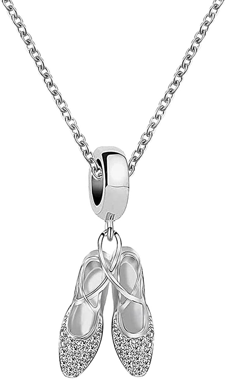 KunBeadJewelry 18 inch Love Dance Ballet Crystal Shoes Charm Pendant Birthday Necklace for Women