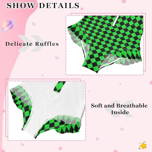 Girls One Piece Swimsuits Long Sleeve Swimsuit Zipper Bathing Suits Green Black Buffalo Plaid Checkered4