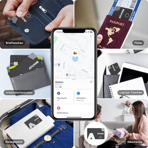 ATUVOS Wallet Tracker Karte Thin 1.6mm, Smart Air Tag Card Kompatibel mit Apple Wo ist? APP (iOS NUR, Android Not Supported), Bluetooth Item Finder für Reisekoffer/Geldbeutel/Koffer/Taschen und mehr