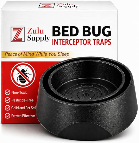 Bed Bug Interceptor Traps 8-Pack Black Passive Monitor & Detection Trap Universal Fit for Bed & Furniture Legs Reusable Non-Climbable Wall Pest Control Protection (8-Pack Black)
