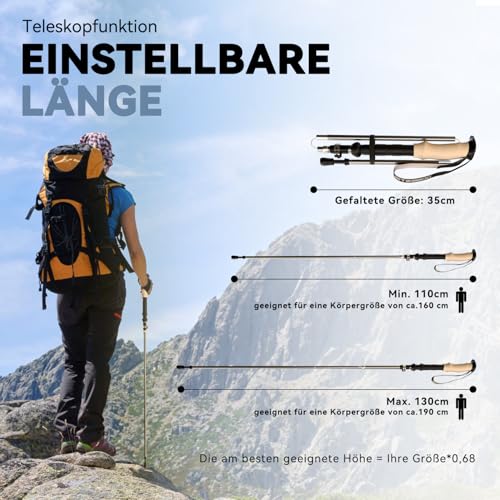 DOBESTS Wanderstöcke faltbar, 110-130 cm, Aluminium (Grau) – Ansicht 3
