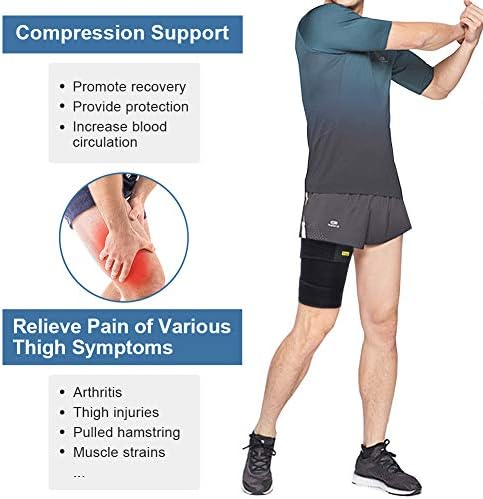 Adjustable Hamstring Support, Heated Thigh Brace Thigh Support Brace with Anti-Slip Straps, Thigh Compression Support for Sprains, Strains, Bruised, Strained Muscles