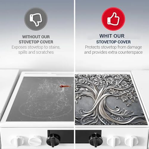 Image of HOMETITUTE Silver Floral Tree Stove Cover 28x20 Embossed Heat Resistant Mat