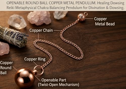 Image of Openable Round Ball Copper Pendulum for Reiki Healing, Dowsing & Chakra Balancing - Divination & Meditation Tool for Energy Cleansing
