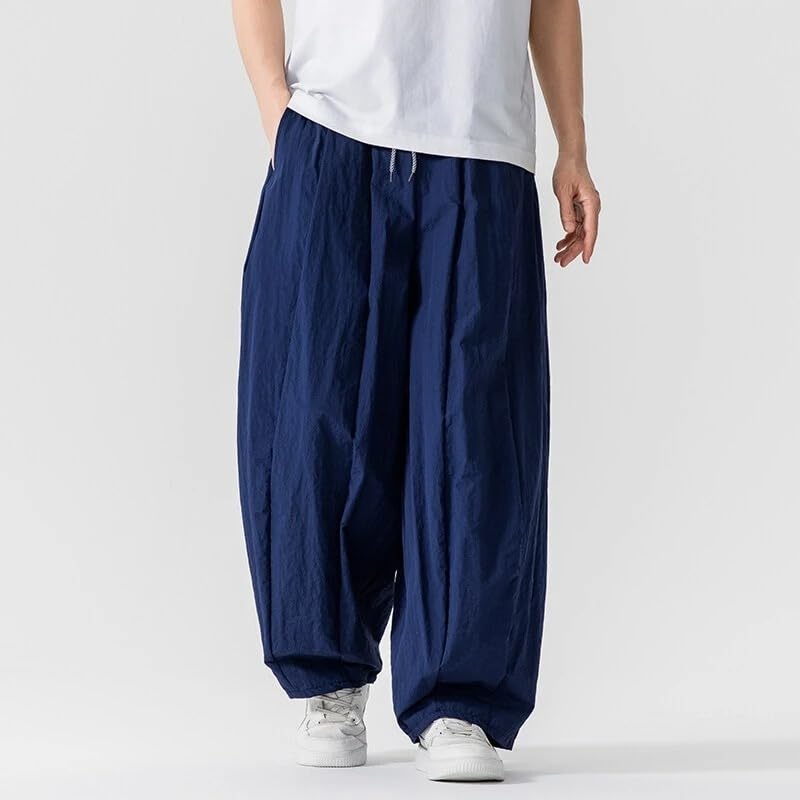 Men's Summer Loose Light Thin Elastic Waist Pants Male Sports Oversized Casual Wide Leg Trousers4