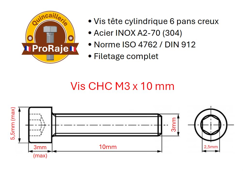 Screws Stainless Steel M3 x 10 mm Cylinder Head BTR Diameter 3 x 10 mm, A2 stainless steel, M3 x 10mm - Image 3