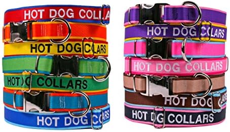 Large Purple w/Yellow Stripes Premium Personalized Embroidered Dog Collar - 3 Sizes + 14 Colors - All Metal Hardware