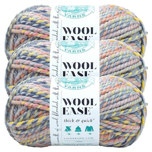 Image of Lion Brand Yarn, Wool-Ease Thick & Quick Yarn, Dreamcatcher Rainbow, 3 Pack | Super Bulky Wool Acrylic Blend Fiber for Soft Hats, Sweaters, Chunky Blankets, Yarn for Crochet, Knitting, Crafts, Weaving