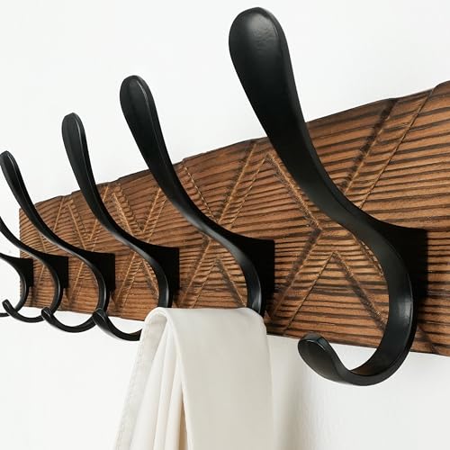 SKOLOO Coat Rack Wall Mount, Antique Wooden Carved- X Cross Coat Hook, Wall Coat Hanger with 10 Hooks for Hanging Coats Hats - Image 3