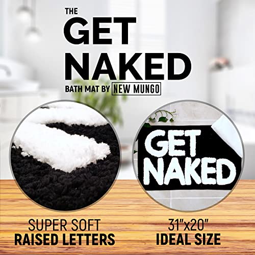 Image of New Mungo Get Naked Bath Mat - Black Cute Bathroom Rugs with White Letters for Apartment Decor - Funny Black - Get Naked Rug for Bathroom - 31 inch x 20 inch