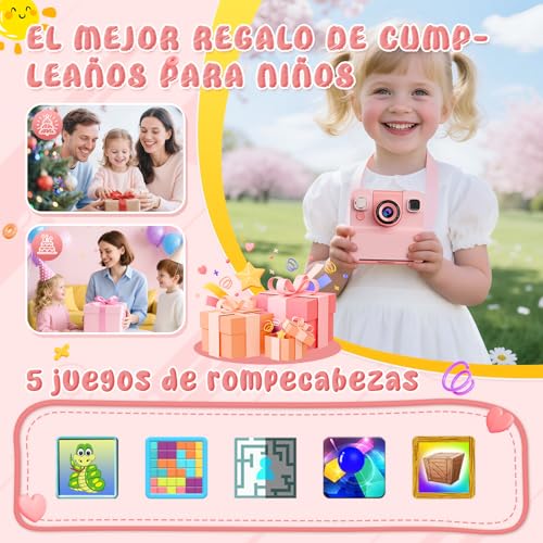Camara de Fotos Instantaneas,2.4" 1080P HD Camara Fotos Infantil Instantaneas Juguetes Niños 3-12 Años Cámara Instantánea Niños de Foto & Video 1080P & Música&5 Juegos de Rompecabezas 32GB SD - imagen 7