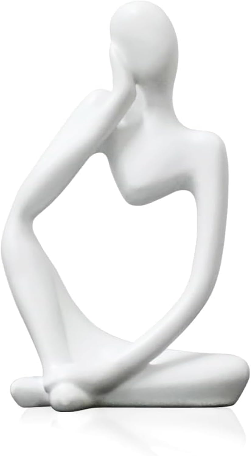 NJCHARMS Thinker Statue Black Decor 3 Pcs, Bookshelf Decor, White Resin Sculpture for Book Shelf, Office, Living Room,Shelf Decoration