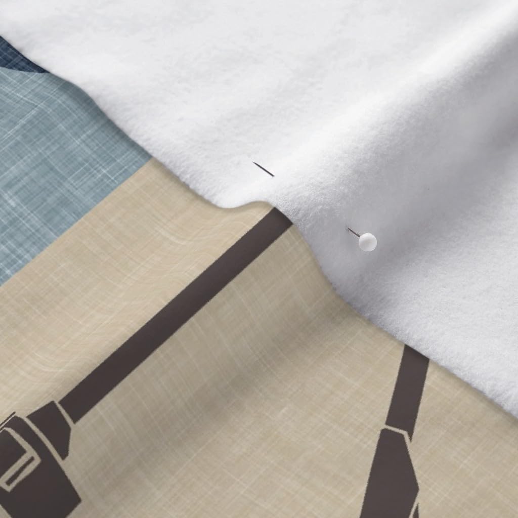 Spoonflower Fabric - Lineman Patchwork Tan Brown Arrows Navy Arrow Power Lines Bucket Truck Printed on Polartec(R) Fleece Fabric by The Yard - Sewing Blankets Loungewear and No-Sew