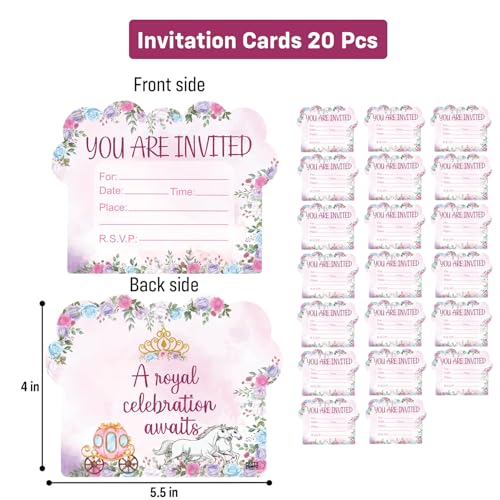 Image of Party Propz Princess Theme Birthday Invitation Cards - 20 Pcs, Celebration Invites for Girls, Double-Sided Kids Happy Birthday Card with Castle and Carriage Design (Cardstock)