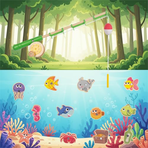 Montessori Toddler Fishing Game - Kids Wooden Magnetic Fishing Toys for 3 Years Old Girls Boys, Fine Motor Skills for Toddler - Thumbnail 4