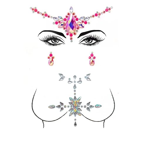 Miniatura 2 de Blindery Diamantes de imitación de cara de sirena, gemas de cuerpo rave, joyas de tatuaje rosa, gemas de pecho para festivales para mujeres y niñas,