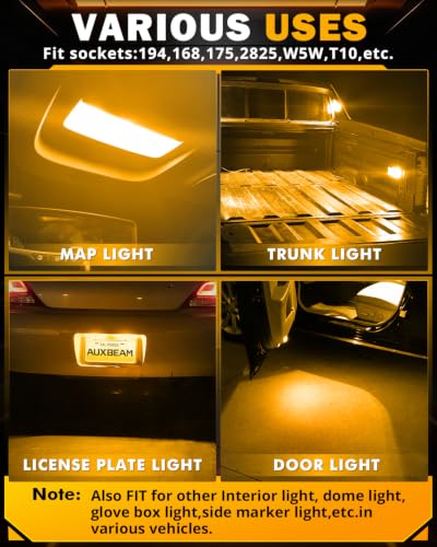 Image of Auxbeam 2026 B2 Series 194 LED Bulbs Amber 168 2825 T10 W5W Bulbs 10PCs