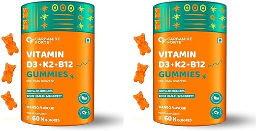 Carbamide Forte Vitamin D3 with Vitamin K2 MK7 &amp; Vitamin B12 Gummies for Men, Women &amp; Kids | Mango Flavoured - 60 Gummies...