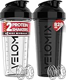 VELOMIX -2 PACK- 828ml Protein Shaker Bottle - 2x Wire Mixball for Lump-Free Shakes | Leak Proof Shaker for Protein Shakes | Protein Shake Bottle for Mixing Powdered Shakes | BPA-Free Shaker Cup