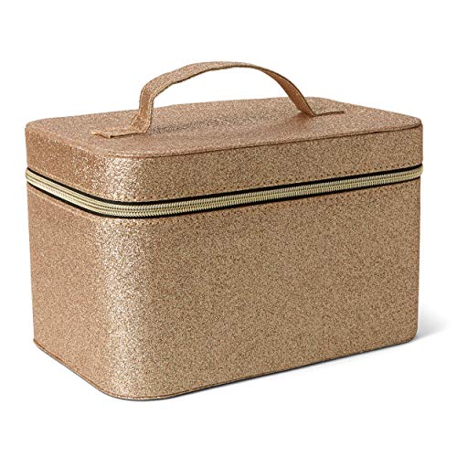 Tri-Coastal Design Cosmetic Train Case for Women and Girls (Gold Sparkle)