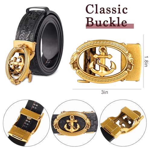 Image of Aurolran Men&Womens Leather Dress Belt Business Automatic Buckle Belt Color-Black Silver Gold