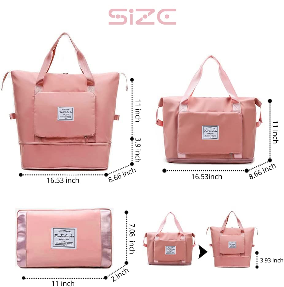 AYWVRBST King Large Capacity Folding Travel Bag,Gift,Dry and Wet Separation Multifunctional Sports Shoulder Bag, Foldable (Pink)3