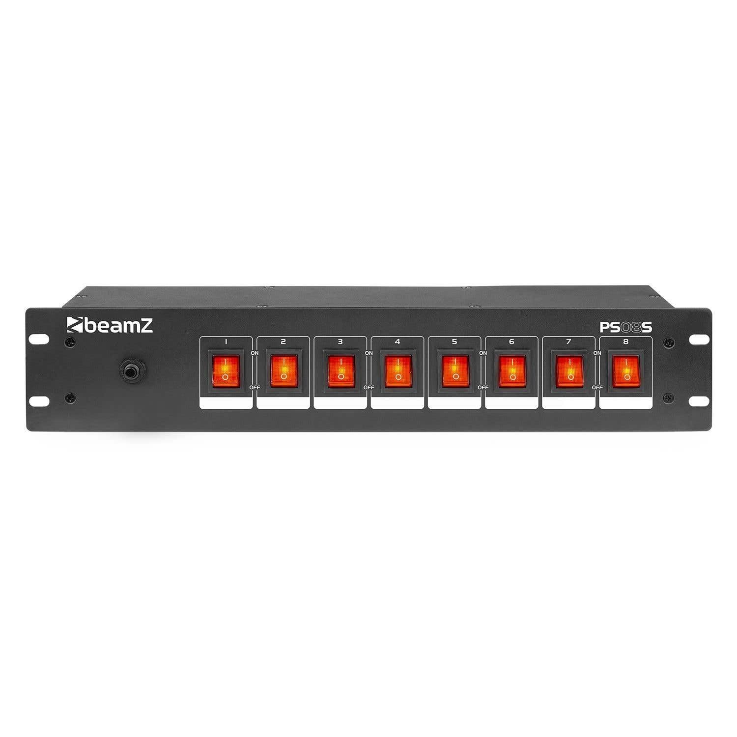 BeamZ PS08S - Dispatching Sono Répartiteur 8 Prises Schuko, avec Interrupteurs Éclairés, Montage Rack 19'', Disjoncteur 15A, Idéal pour le Contrôle des Soirées/Évènements