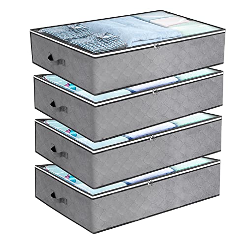 JMIATRY 4 Pack Underbed Storage Boxes with Lid, 100L Foldable Underbed Storage Bags with Handles and Zips