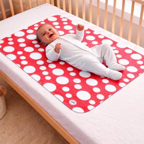 Image of Btag Baby Waterproof, Super Soft Fast Drying Mattress Protector | Extra Absorbent, Anti-Itching Sheet for New Born,Toddler (Size 50x70 cm, Pack of 1, Pink Dot)