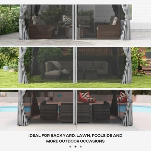 Outsunny 10' x 13' Patio Gazebo with Netting and Curtains Gray image 16