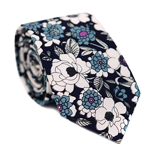 Image of JESLANG Men's Cotton Printed Floral Tie 2.56 inch Skinny Narrow Necktie Various Designs