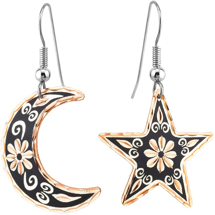 FRONT LINE JEWELRY Women's Moon and Star Earrings Mismacthed Earrings Blark/Red/Green/Purple/Blue/Art Deco/Rainbow/Yellow/Starry Night/Crescent Moon and Star Earrings