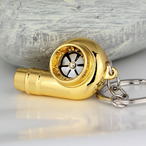 Image of maycom Creative Spinning New Chrome Polished Gold Turbo Turbocharger Keychain Key Chain Ring Keyring Keyfob,make Whistle Sound
