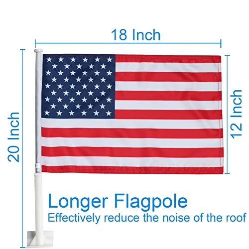 American Flag For Car 12\" x 18\" With 20\" Pole Car Flags Window Clip Double Sided Two Layers American Car Flag Heavy Flagpole American Flag Car Window Patriotic Spirit Flutters With The Wind Let Your Car Distinctive Pack Of 2