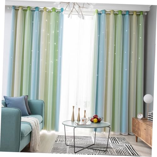 Rideau double couche étoile creuse vert pour déco salon - 4