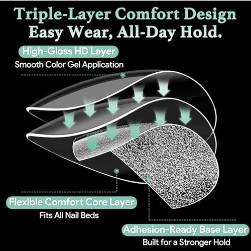 Image of Leykosh Short Almond Nail Tips - 15 Sizes 330PCS Soft Gel Fake Nails, Half Matte Full Cover Pre-Shaped Clear Press On Acrylic Nails No C Curve Gift for Extension, DIY Home Manicure Beauty Gifts