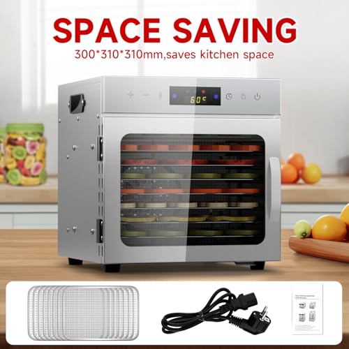 8Tray Stainless Steel Food Dehydrator,LED Touch Control Design,Adjustable Digital Temperature 30-90°C and 24 Hour Timer,Fruit Dryer Machine for Fruit, Veg, Meat & More - Image 4