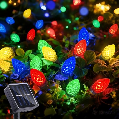 L LAMPOP Easter Decorative Lights Outdoor Waterproof C7 50 LED Ultra Bright Strawberry Fairy String Lights 8 Modes Solar Light for Outside Garden Patio Wedding Party Christmas Decoration(Multicolor)