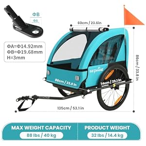 Kids Bike Trailer, Suitable for 1 to 2 Children, Double Seat, Universal Coupler, Foldable, Canopy with Bug Screen and Weather Shield, with 5-Point Harness and Storage Bags — photo 3 of 6