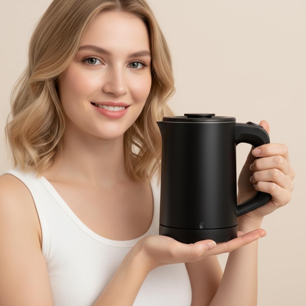 0.6L Small Electric Kettle 304 Stainless Steel, 600W Mini Hot Water Boiler Heater, Portable Travel Electric Coffee Kettle with Auto Shut-Off & Boil Dry Protection