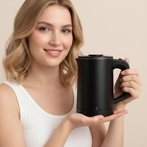 Miniatura 2 de Hervidor de té eléctrico de viaje pequeño de 0.6 L, acero inoxidable 304, mini calentador de agua caliente de 600 W, hervidor de café eléctrico