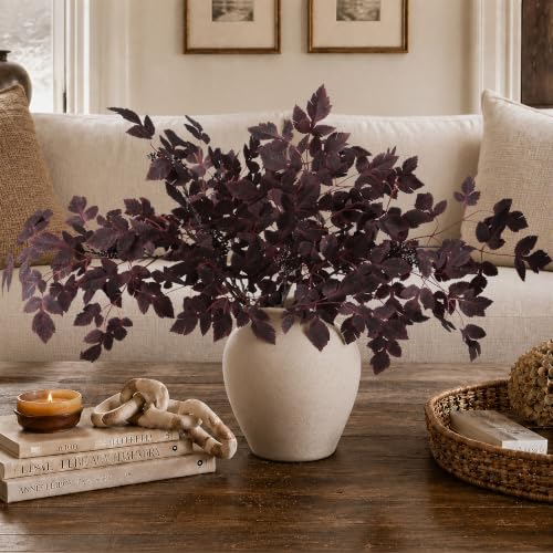 HyeFlora Artificial Cimicifuga Plant Leaf Spray Stems 4PCS Fake Greenery Branches 28.7 in Faux Leaves Real Touch Silk Plants DIY Stem for Vase Festival Home Kitchen Garden Farmhouse Decor (Burgundy) by HyeFlora - Used condition - Image 7