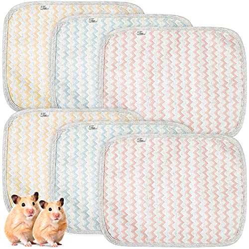 6 Pieces Guinea Pig Cage Liner Washable Pee Pads Water-Absorbent Pet Bedding Mat for Small Animal Hamsters Rabbits Chinchilla Gerbil Hedgehog Rat 12 x 16 Inches