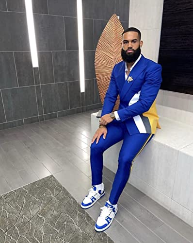 Kromoc Men's Peak Lapel Two-Piece Suit, Slim Fit Double Breasted Buttons Tuxedos Party Casual Daily Stylish3