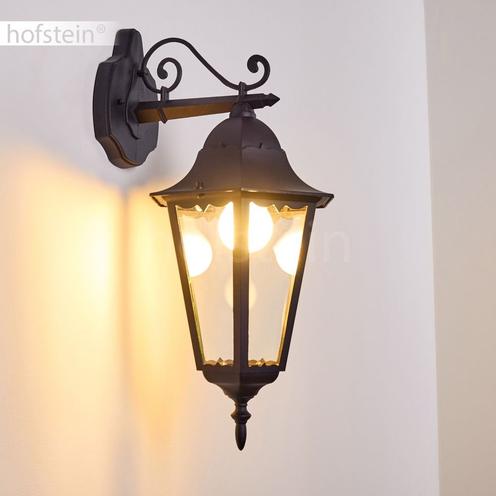 HOFSTEIN Außenwandleuchte Hongkong, Außenwandlampe aus Metall/Glas in Schwarz/Klar, Wandleuchte Down im Retro/Vintage/Landhaus-Design, E27, IP44, Eingangsbereich, Terrasse, Haustür, Hof